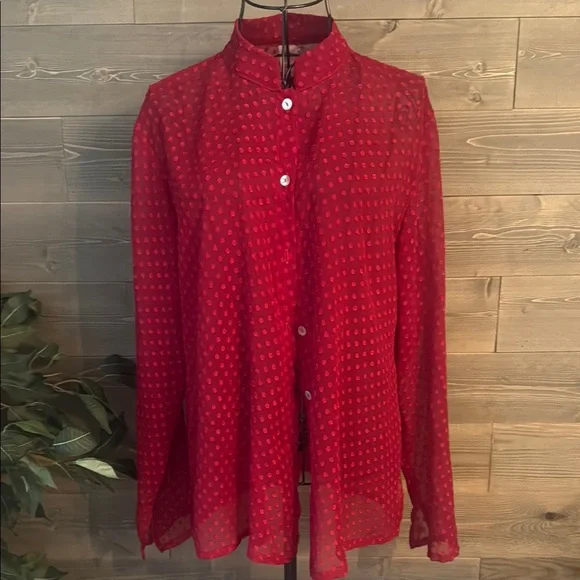 Wear it red textured long sleeve blouse - Picture 1 of 5
